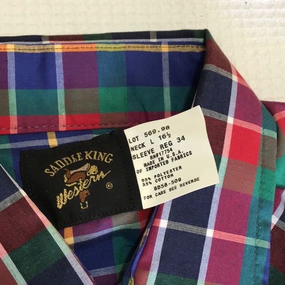 Vintage long sleeve Saddle King Western pearl button large. 16 1/2 regular - Picture 7 of 9